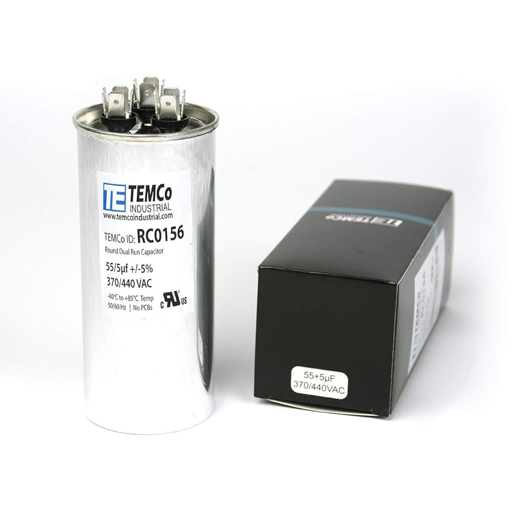 TEMCo 55+5 uF Dual Run Capacitor CBB65, 55/5 MFD, 370-440V
